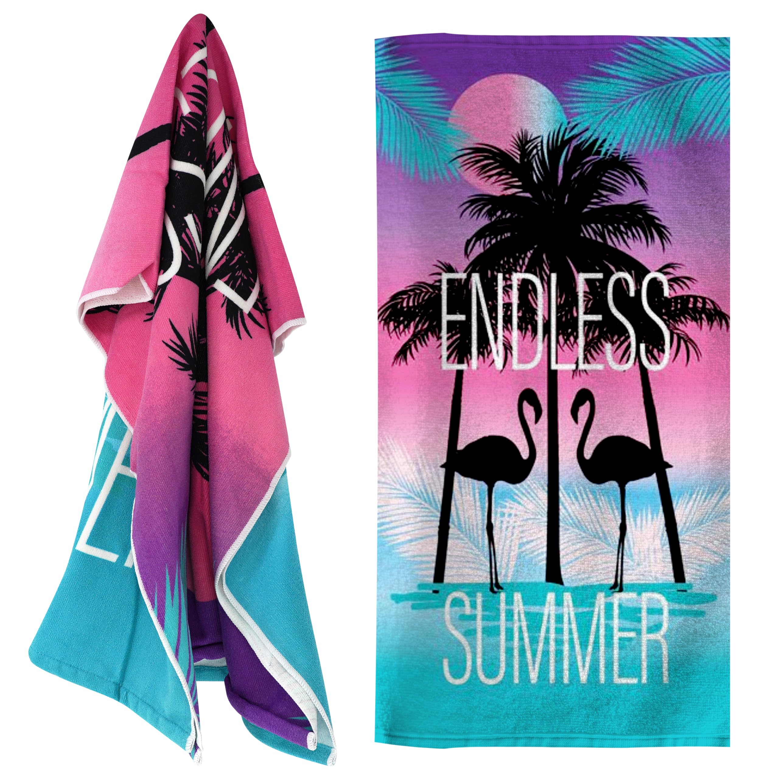 GEEZY Microfibre Beach Towel, Flamingo Design - Quick Drying, Lightweight, Sand-Free, Large & Durable, Summer Design - Beach Essentials for Travel, Holiday, Swimming, Sauna, Adults & Kids, 70x140cm