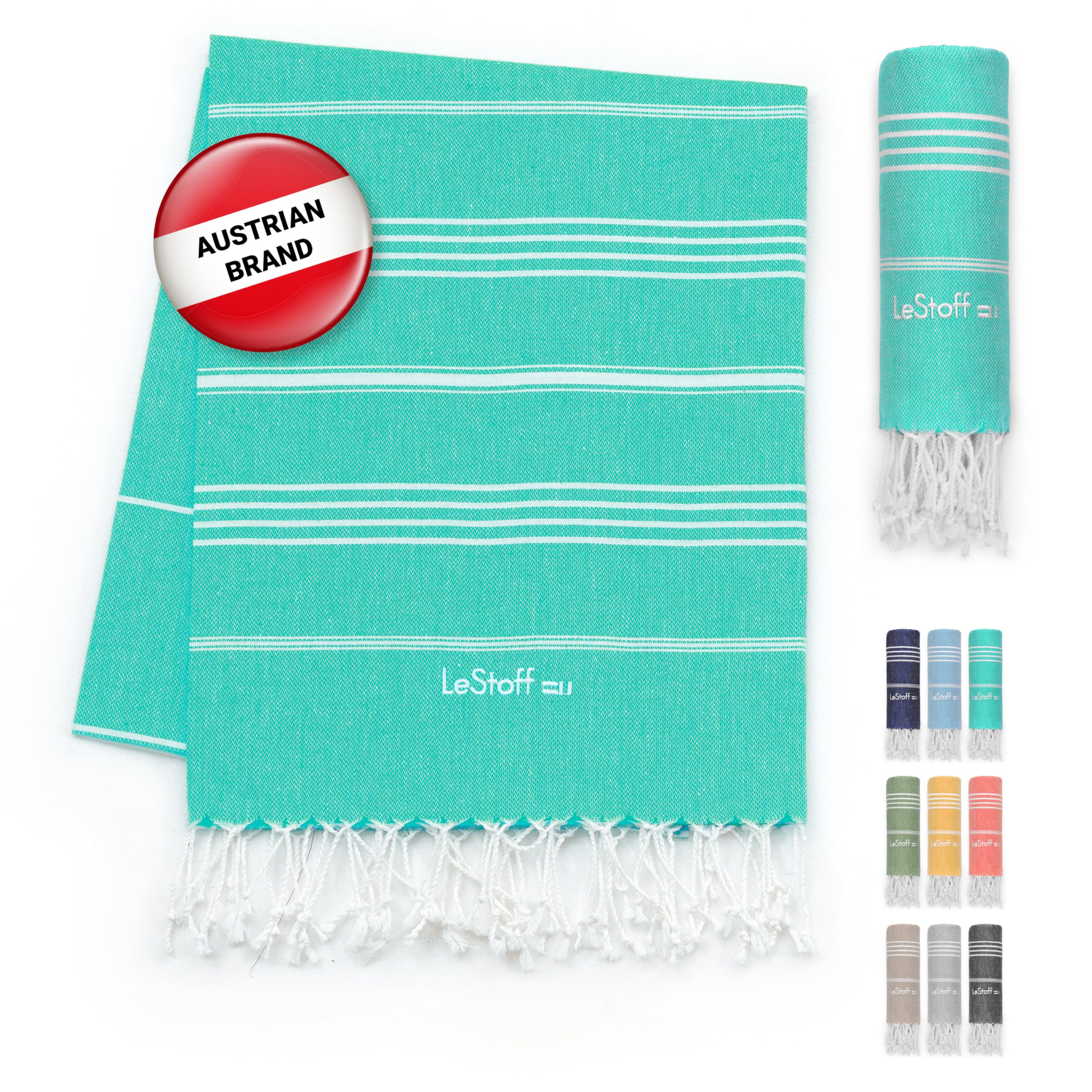 LeStoff Premium Hammam Towel - 100% Organic Cotton - Pre-washed Sustainable Absorbent & Quick-drying - Beach, Bath, Shower, Yoga, Spa & Travel Towel (200 x 200 cm Turquoise)