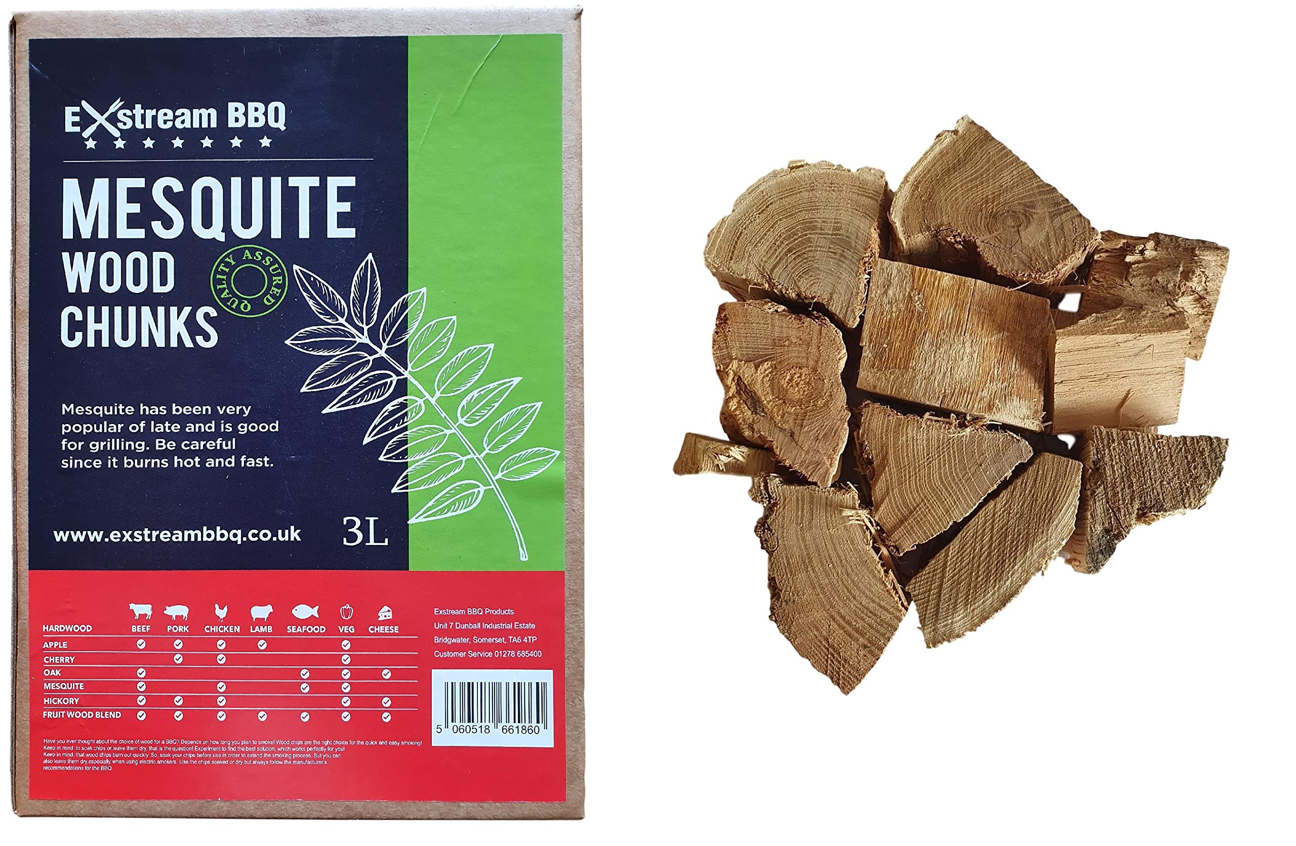 Exstream BBQ Barbecue Smoking Wood Chunks Food Smoke Apple, Hickory, Oak, Cherry, Mesquite 100% Natural No Chemicals (Mesquite 3 Litre)