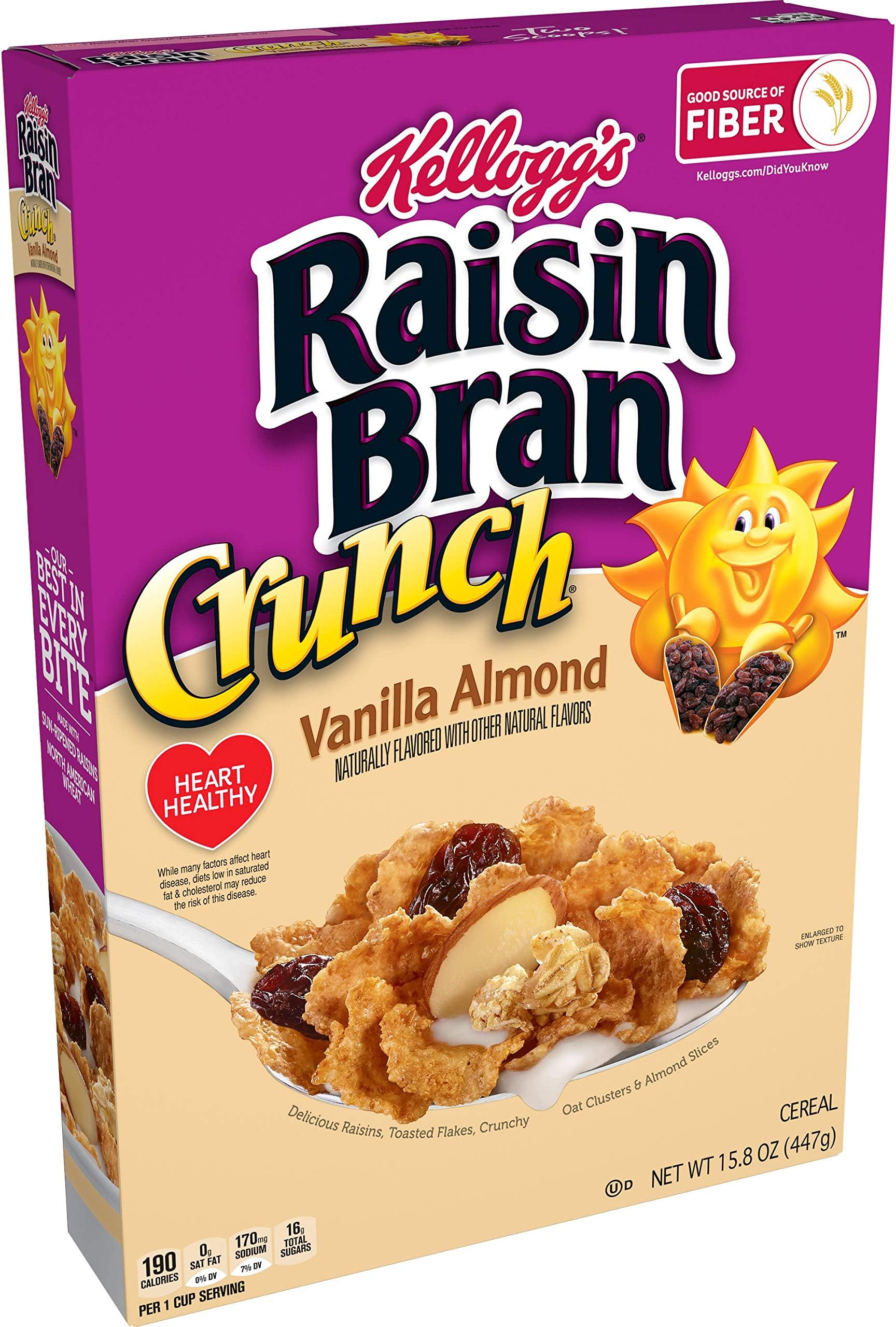 Kellogg's Raisin Bran, Breakfast Cereal, Vanilla Almond, 15.8oz Box