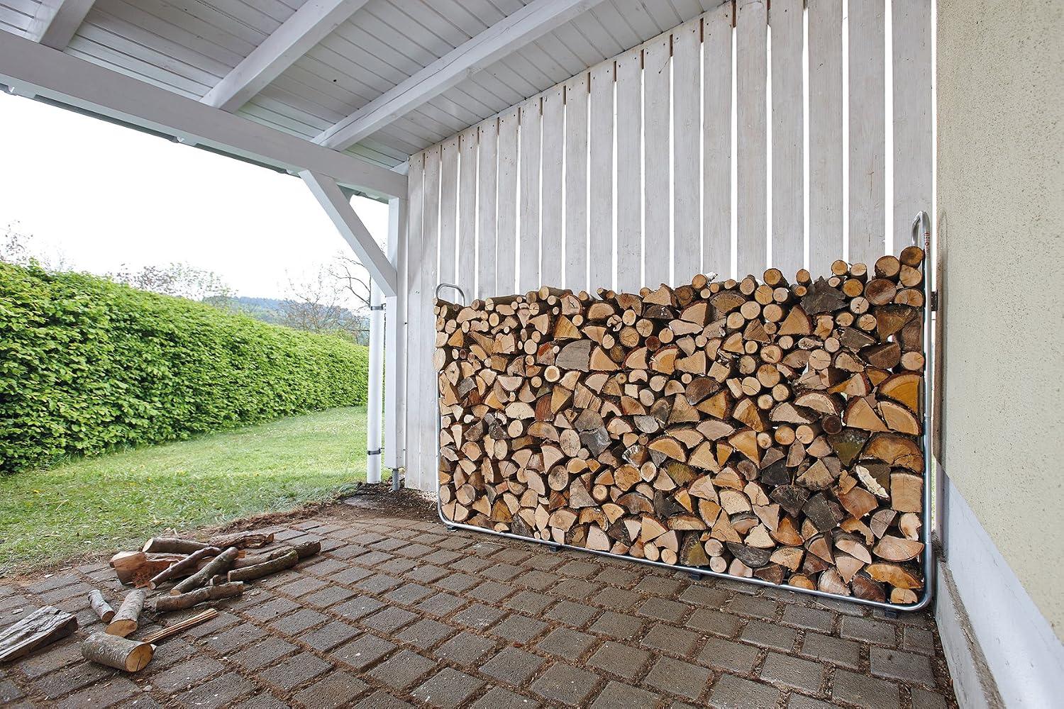 Wolfcraft Modular XXL Stacking Aid for Firewood I 5125000 I Modular, size-adjustable firewood store, Silver - Image 5