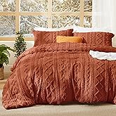 Bedsure Tufted Boho Comforter Set King Size - Terracotta Boho Bed Set, GentleSoft™ 3 Pieces Farmhouse Shabby Chic Embroidery Bedding, Gifts for Woman, Soft Jacquard King Comforter for All Seasons