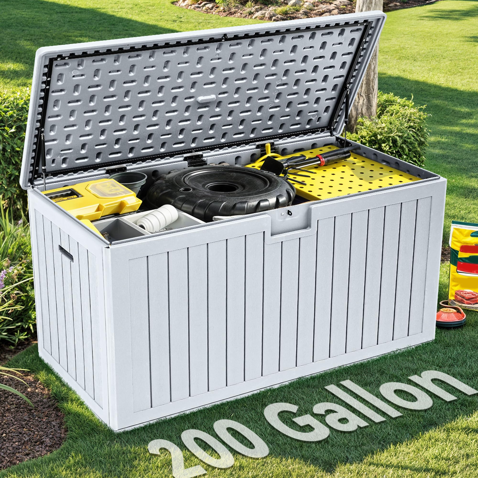 Photo 1 of * FOR PARTS ONLY BOX 1 OF 2 * YITAHOME 200 Gallon Double-Wall Deck Box with Divider & Side Handles, Outdoor Large Storage for Patio Furniture Cushions, Garden Pool Accessories, Water Resistant & Lockable