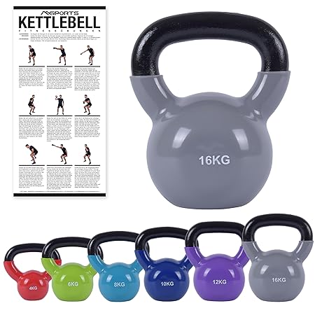 MSPORTS Kettlebell Professional Vinyl 2 – 30 kg inkl. Übungsposter Premium Kugelhantel