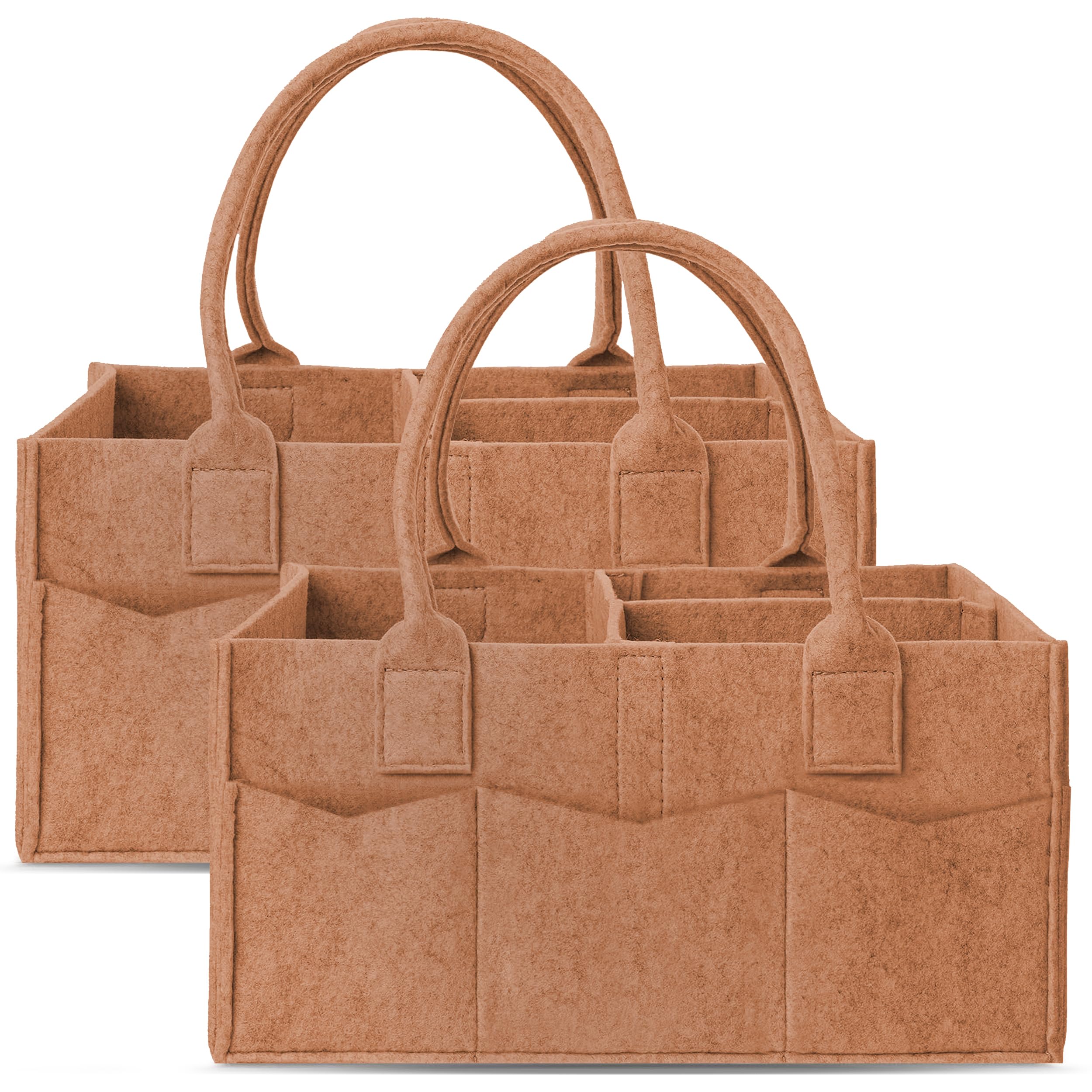 Cute Castle 2 Pack Diaper Caddy Organizer - Portable Baby Caddy Organizer with Handle, Nursery Storage Bin and Car Organizer for Girls, Boys - Baby Gift Basket - Caramel, Large Image