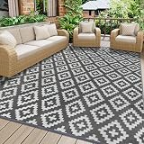 Homcomodar Outdoor Rug 150x245cm UV Resistant Reversible Patio Mat Grey