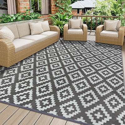 Homcomodar Outdoor Rug 150x245cm UV Resistant Reversible Patio Mat Grey