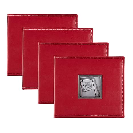 Set Of 4 Designovation Sleek Faux Leather Red 8x8 Scrapbook With Square Photo Opening Home Decor Photo Albums Accessories Photo Albums Accessories Acid Free Archival Page Albums