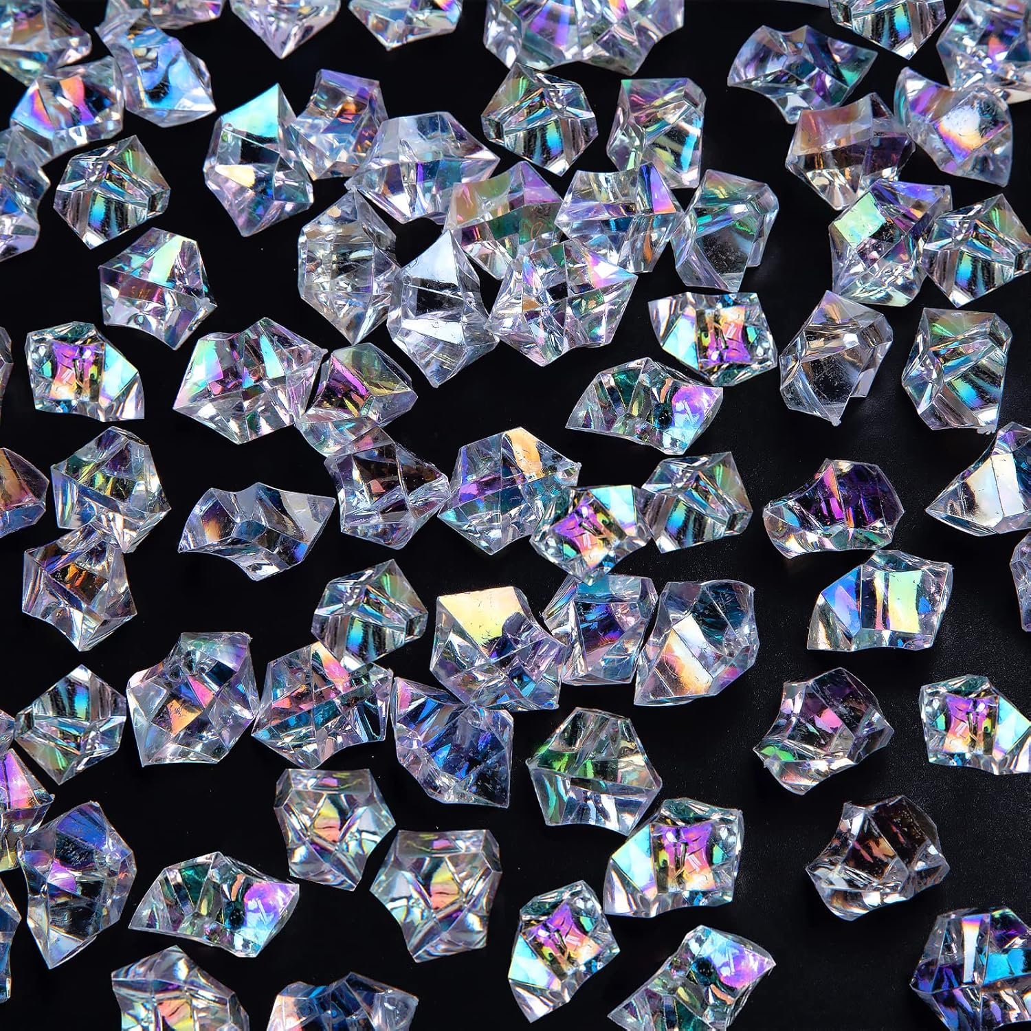 Vase Fillers - FUTUREPLUSX 180PCS Acrylic Ice Rocks, Iridescent Vases Fillers Holographic Dazzling Clear Crushed Ice Sparkling Plastic Diamonds Gems for Table Centerpieces Scatters Wedding Home Decoration