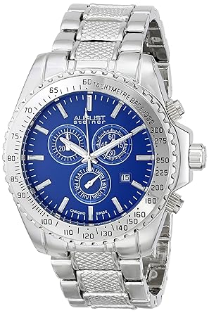 August Steiner Mens AS8104BU Swiss Quartz Chronograph Blue Dial Silver-tone Bracelet Watch