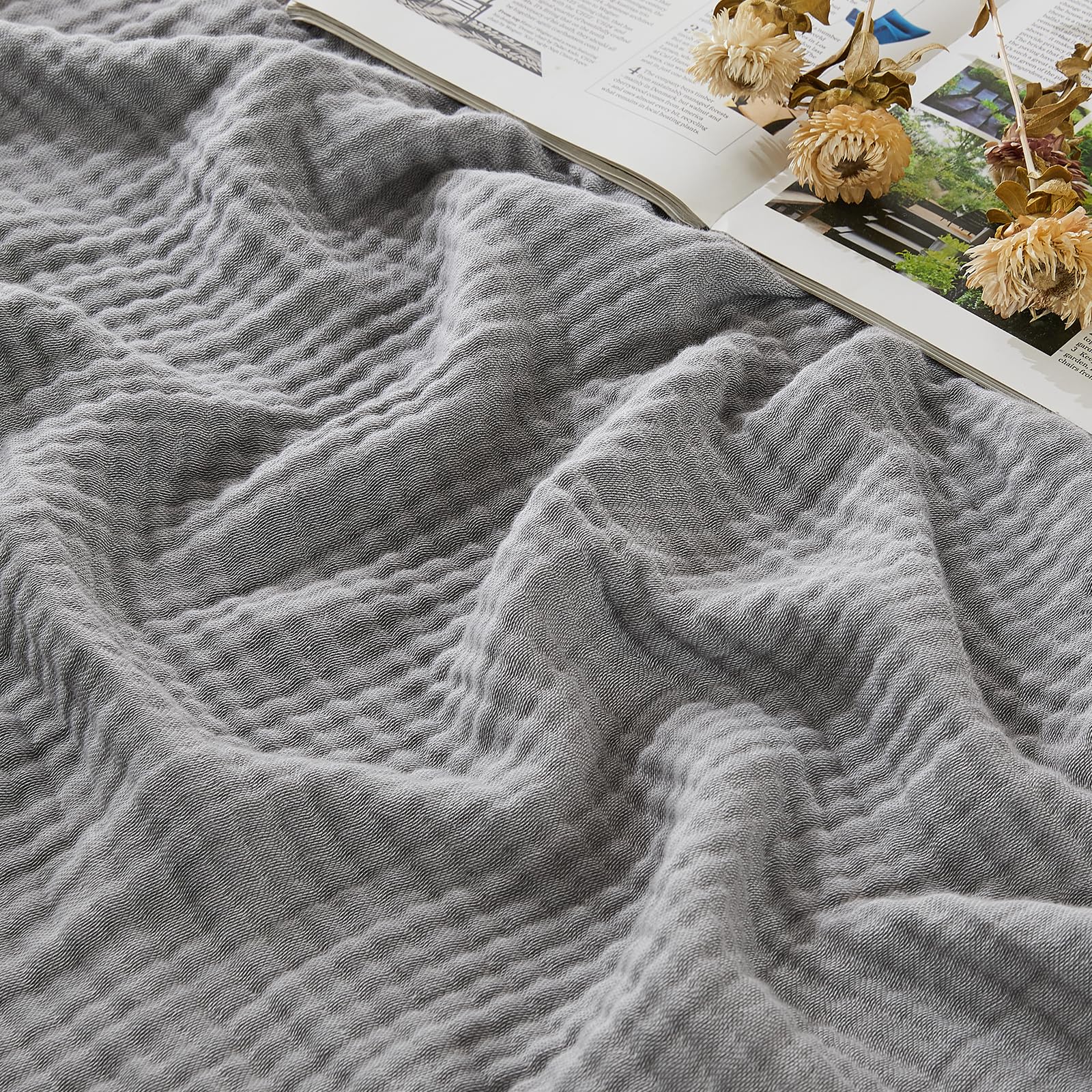 EMME Cotton Muslin Twin XL Blanket Breathable Gauze Soft Lightweight Blankets Adults Gifts for Women (Heather Grey, 66"x90")