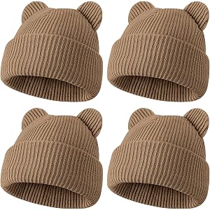 ZUPPAD 4 Pack Baby Toddler Beanie Hat with Bear Ears，Soft Knitted Winter Skull Cap for Kids Cute Solid Color Set50