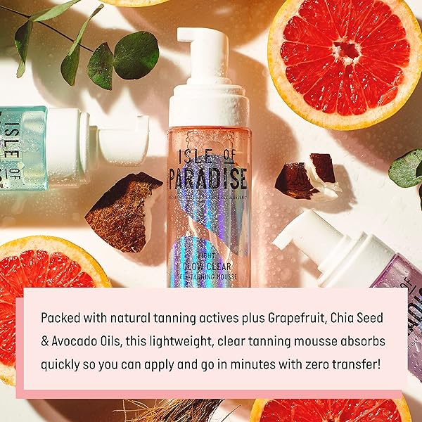 ISLE OF PARADISE GLOW CLEAR SELF-TANNING MOUSSE, MEDIUM (GOLDEN GLOW) – RED CANCELLING AND COLOR CORRECTING TANNING FOAM, VEGAN AND CRUELTY FREE, 6.76 FL OZ
