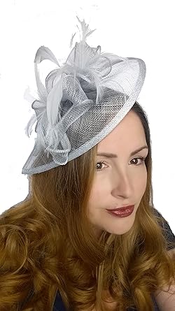 Martha Rose Boutique Pale Blue Sinamay Feather Teardrop Hat