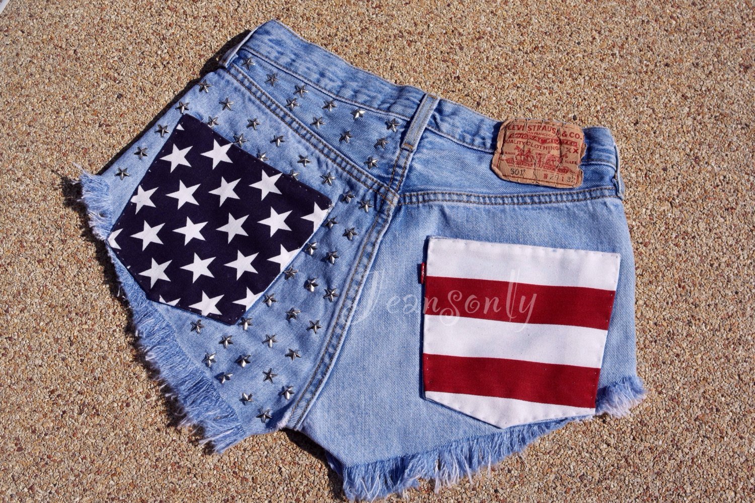 High waisted American flag denim shorts, high waisted jean
