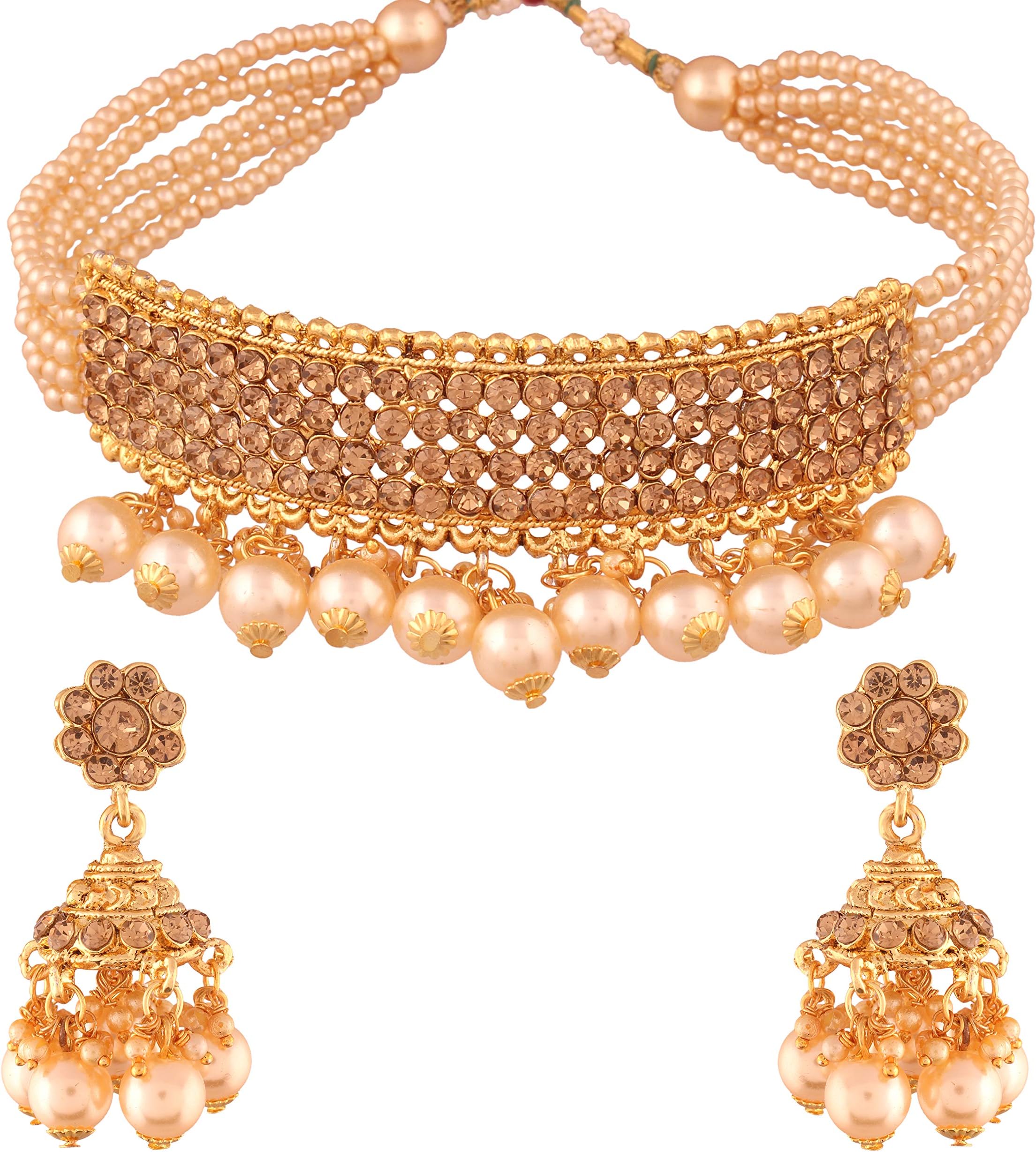 Traditional Gold Plated Choker Necklace Set with Earrings for Women (M4099FL)