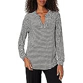 Anne Klein Womens Printed Ity Split Neck TunicTunic Shirt