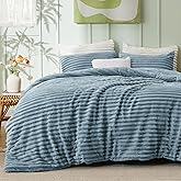 Bedsure Comforter Full Size - GentleSoft™ 3 Pieces Fluffy Double-Side Fleece Comforter Set, Cozy Striped Room Decor Aesthetic, Luxury Mineral Blue Full Size Bedding with 2 Pillowcases, 82x86 Inches
