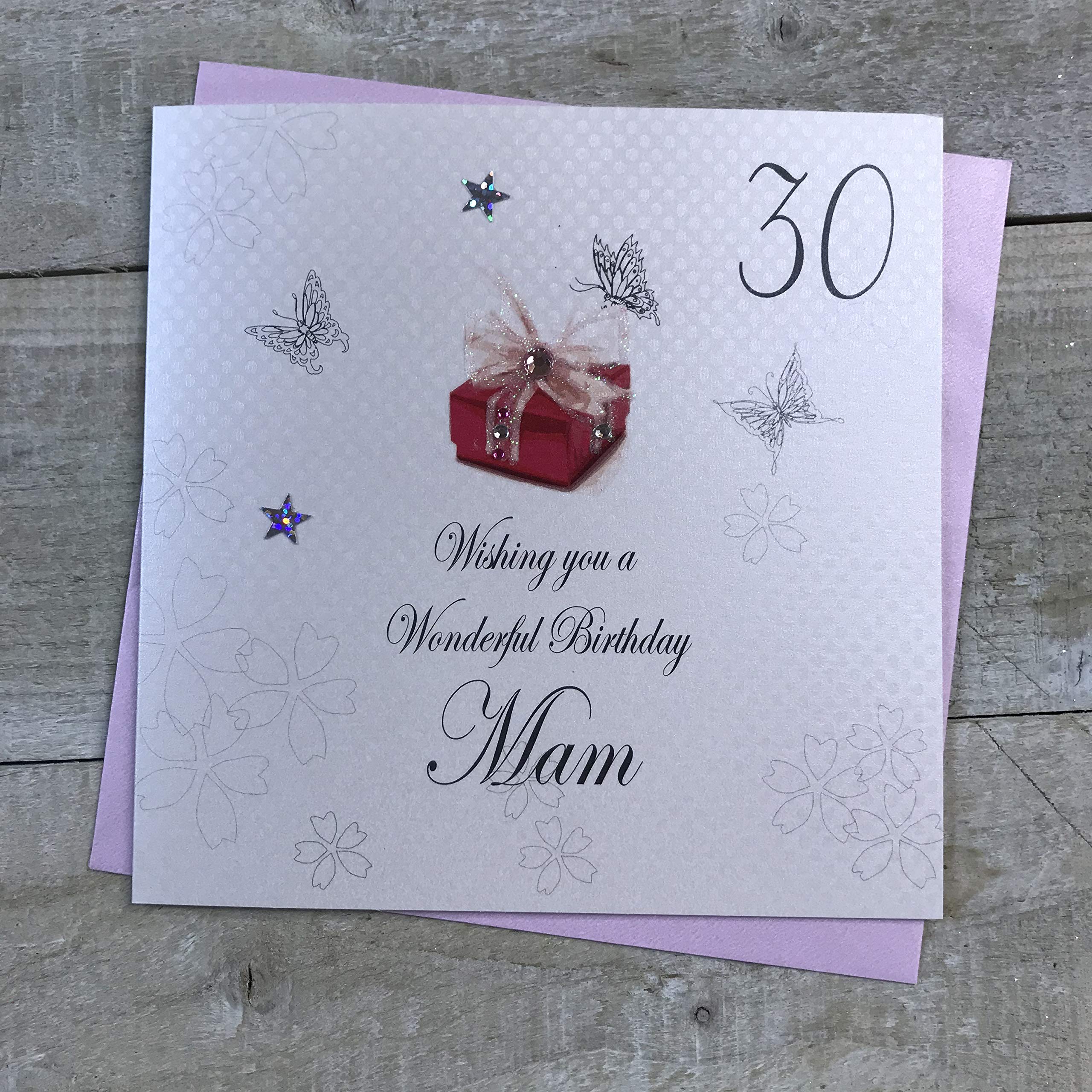 WHITE COTTON CARDS 30 Wishing You A Wonderful Mam,Handmade 30th Birthday Card (Red Pressie)