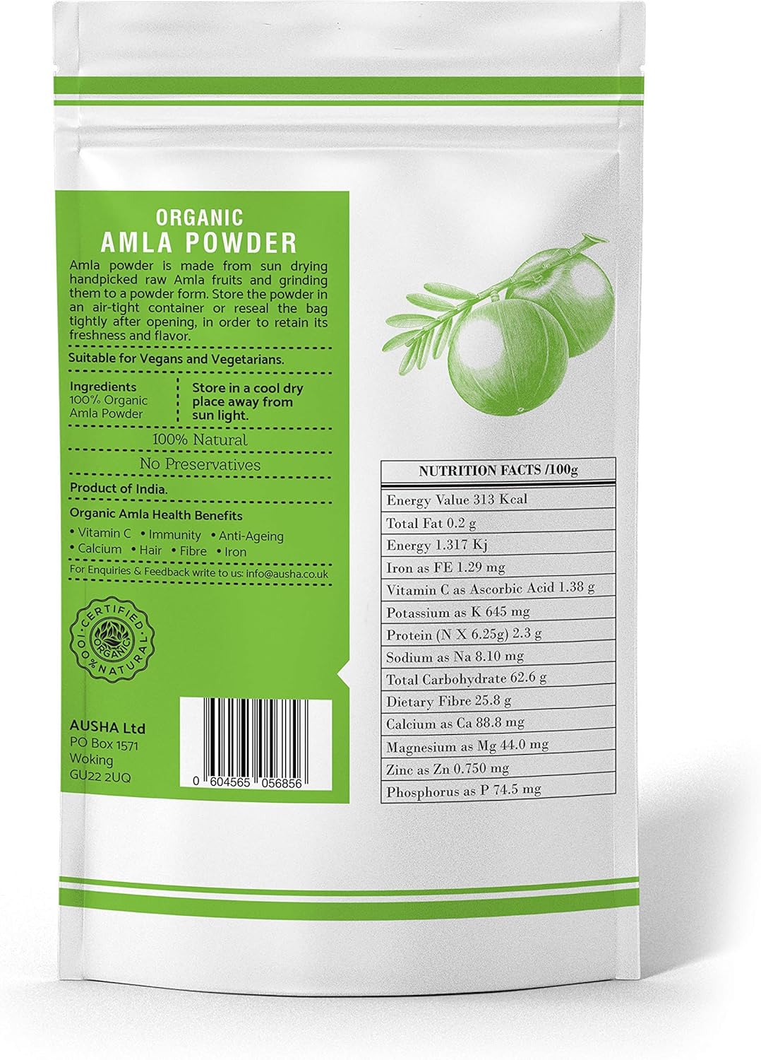Ausha Organic AMLA Powder 100g - Indian Gooseberry - UK Certified Organic by Soil Association, Brown, 100 g (Pack of 1) - Image 3