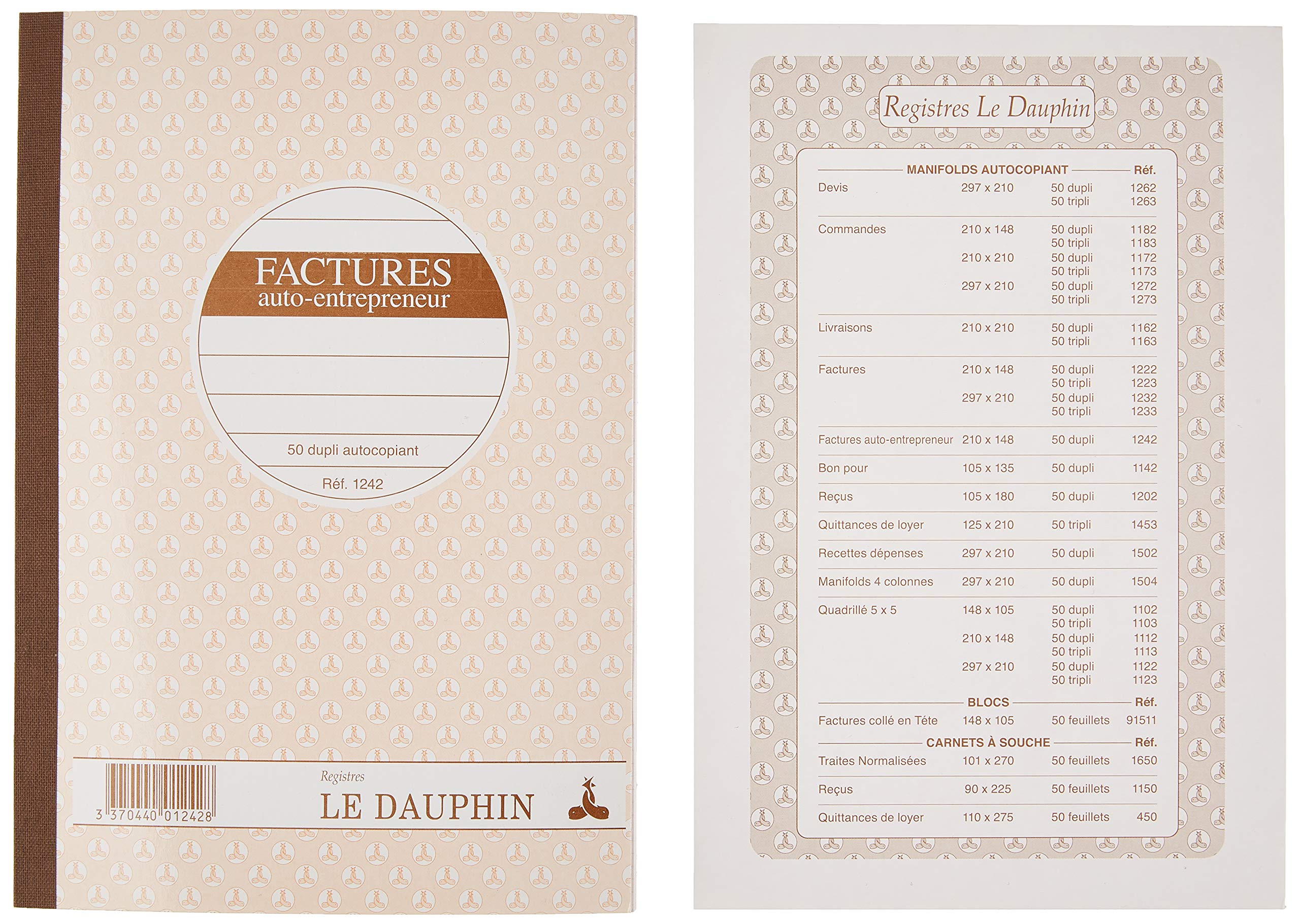 le dauphin - Ref. 1242D - 1 manifold INVOICE MICRO-ENTREPRENEUR - carbonless paper - duplicate (1 original and 1 copy) - 50 sheets - format 21 x 14.8 cm - varnished cover