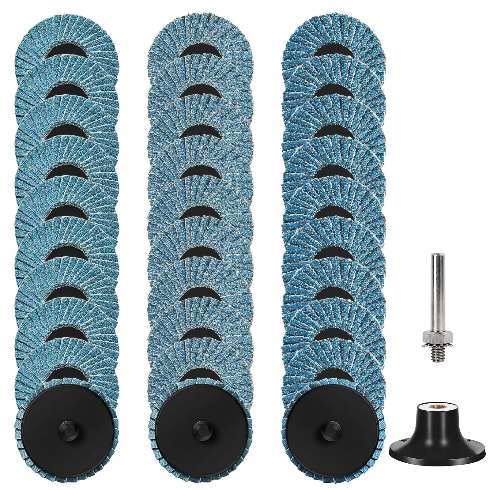 Shineboc 30pcs Roll Lock Flap Disc Grinding Sanding Wheel Set, 50mm Abrasive Grinding Discs Flap Wheel 40 60 80 120 Grit, Quick Change Grinder Discs with 1/4" Shank Pad Holder for Die Grinder