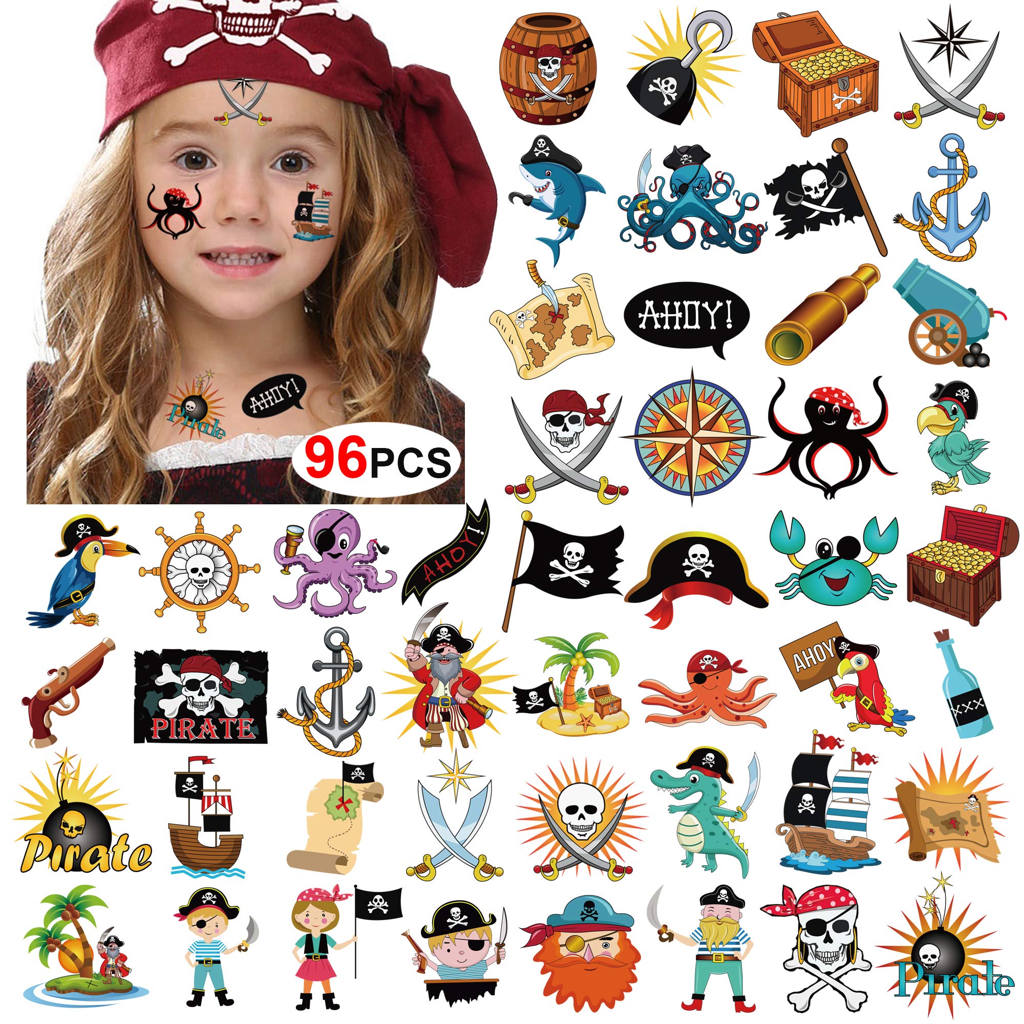 24 Pirate Temporary Tattoos – Birthday Party Favors & Prizes For Kids, Generic Brand