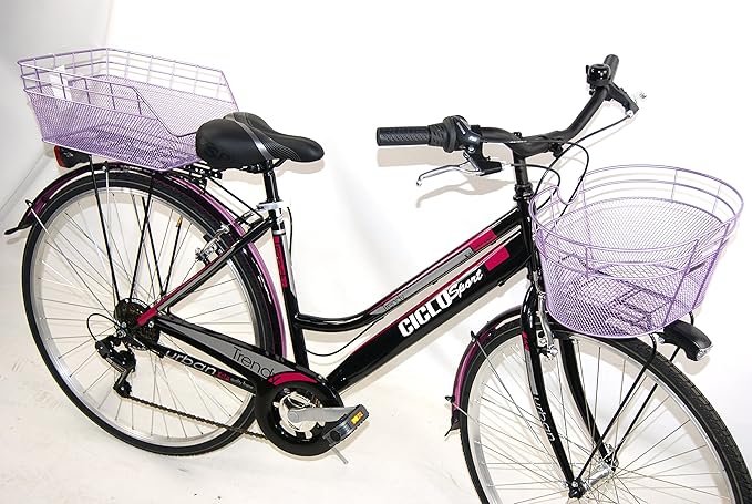 Offerta Regalo Bicicletta Classica 28 Nero Viola Completa Da Donna City Bike 6v Shimano Borsa E Cestino Qualita Italiana Cesto Ant Cesto Post Amazon It Sport E Tempo Libero
