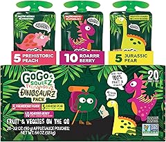 GoGo squeeZ Fruit & veggieZ Applesauce and Puree Variety Pack, Jurassic Pear, Roarrrr Berry & Prehistoric Peach, 3.2 oz (Pack