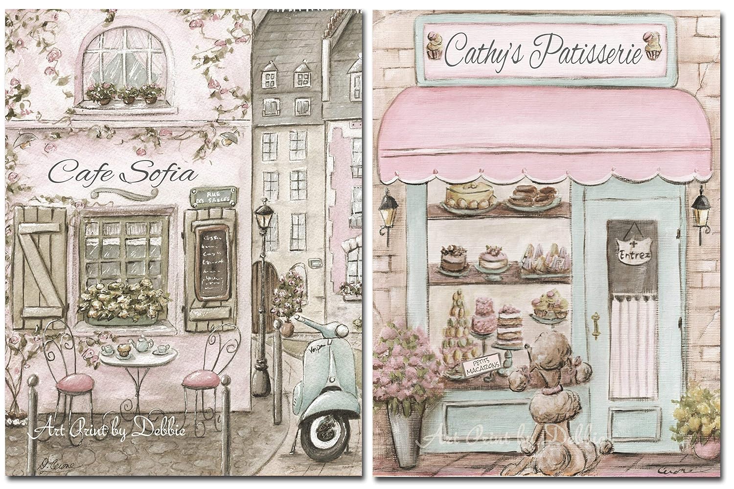 Paris Bedroom Decor Vintage Set Of 2 Unframed Prints Baby Girl French Nursery Art Personalized Patisserie And Parisian Cafe 6 Sizes 5 X 7 To 24