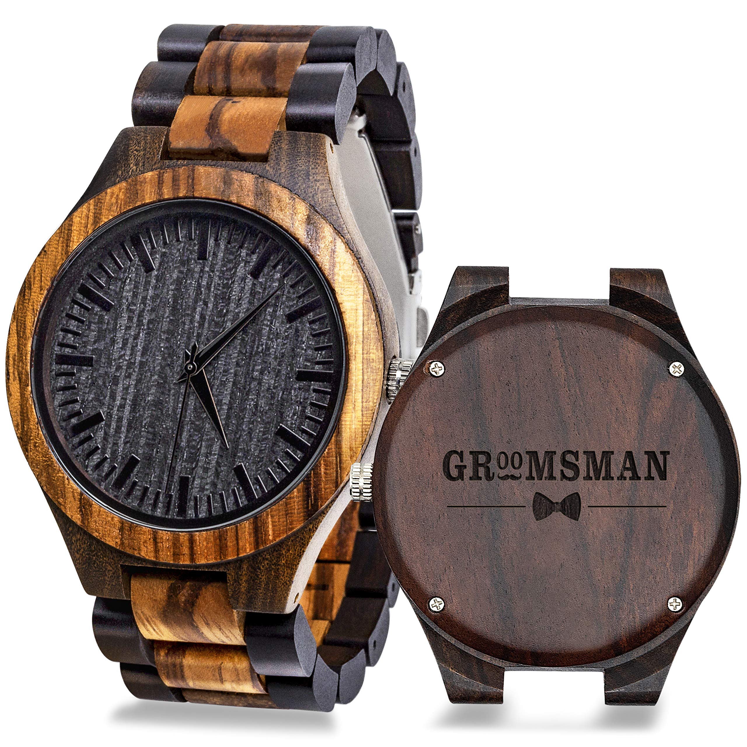 Personalized Engraved Watch for Best Man Groomsmen Gifts for Wedding Mens Custom Wooden Watches for Men Personalized Groomsmen Husband Dad Father Gifts Ideas, Groomsmen, Quartz Watch