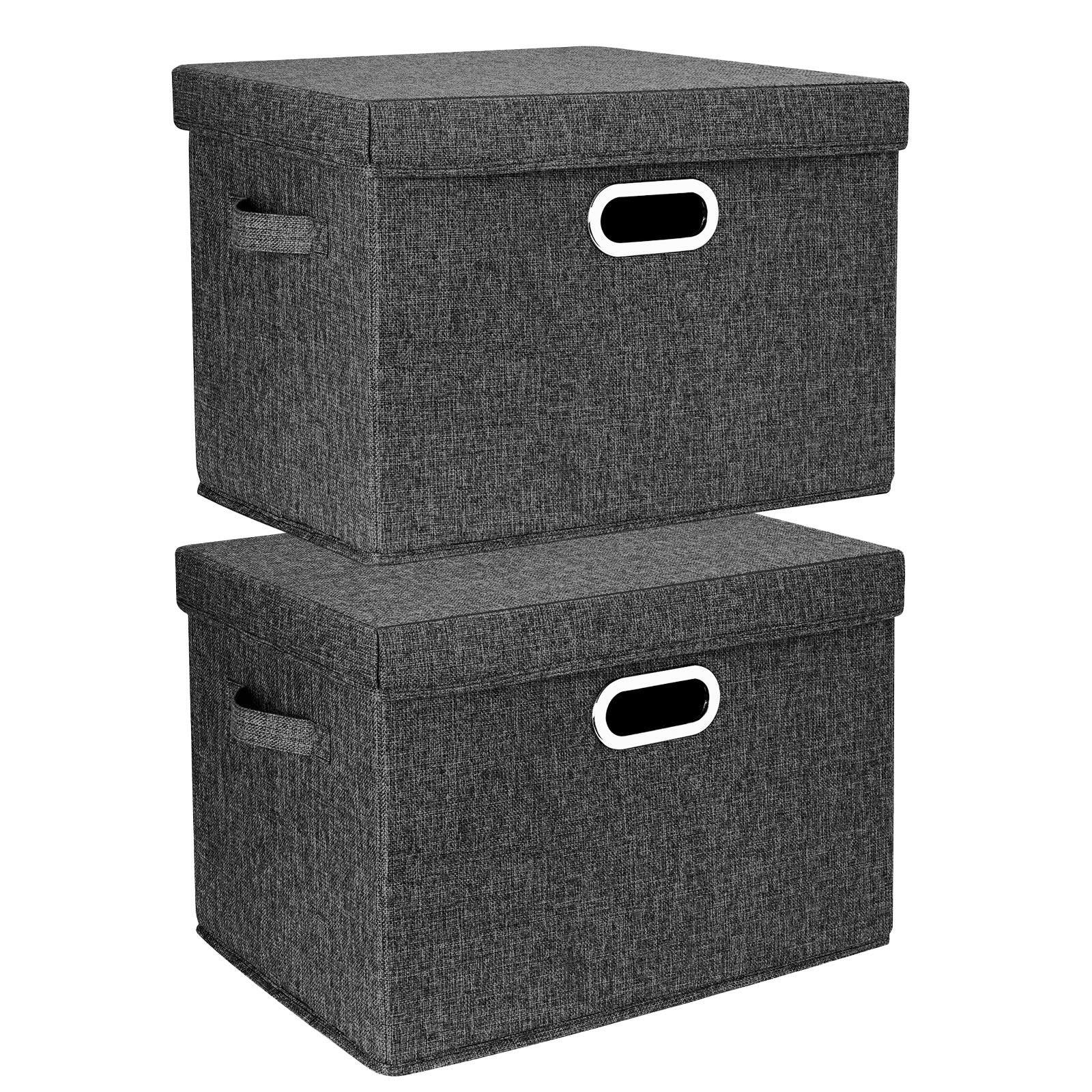 TYEERS Large Storage Box with Lid, Collapsible, Washable, Fabric Storage Box for Clothes, Wardrobe Storage, 44x30x29 cm, Set of 2, Black