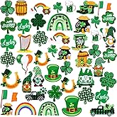 Hotop 48 Pcs St. Patrick's Day Theme Iron on Patches Irish Clover Applique Repair Patch Lucky Shamrock Sew on Patches Embroidered Patches for Jeans Jackets Clothes Backpack Cap DIY Crafts Sew Making