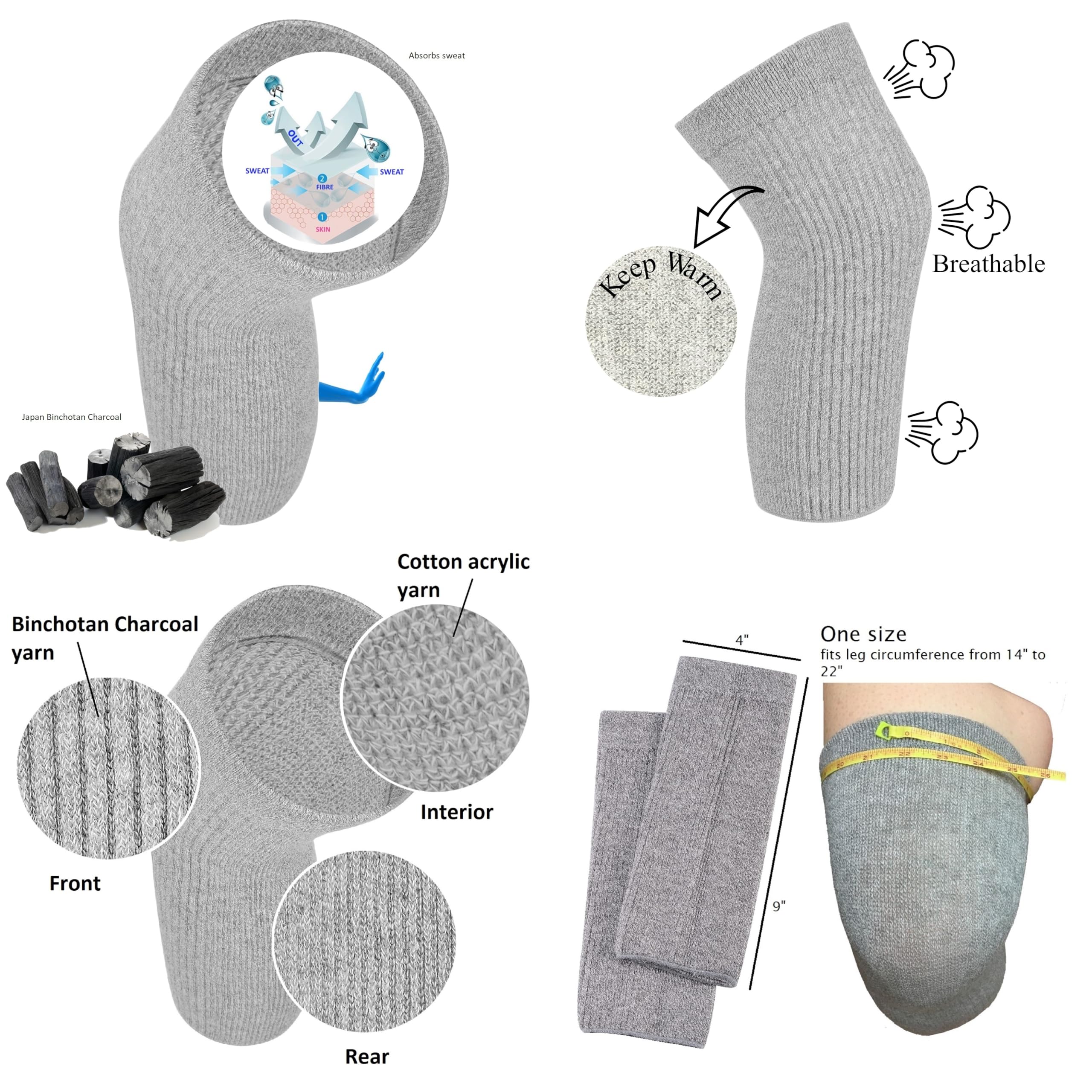 SENIOR ICARE Elastic Cotton Knee Warmers, Knee Sleeves for Men and Women - Circulation Support and Joint Pain Relief, Arthritis Aid, One Pair, Made in Japan