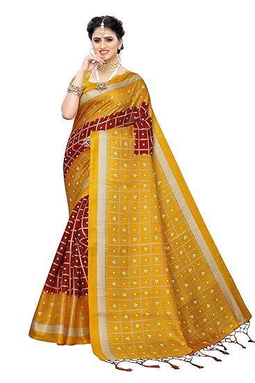 art silk with blouse piece Saree (SDPL-BANDHANI CHECKS J_ beige_ free size)