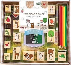 Hapinest Woodland Animal Wooden Stamp and Sticker Activities Arts and Crafts Set for Kids Boys and Girls Toddler Ages 4 5 6 7 8 9 10 Years Old
