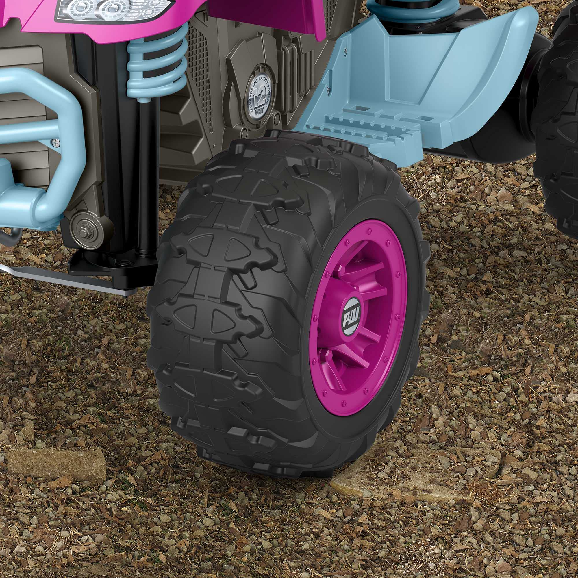 Power Wheels Barbie Pink Racing ATV, 12-V battery powered ride-on vehicle for preschool kids ages 3-7 years