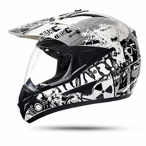 ATO-Helme GS War Weiß Crosshelm mit Visier für Quad ATV Enduro Motorradhelm ECE 2205 Größe: L 59-60cm