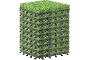 PrimeZone 9 Packs Interlocking Artificial Grass Tiles - 12"x12" Turf Outdoor Indoor Fake Grass Deck Flooring Set for Patio, Balcony, Backyard