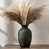 PORCER Ceramic Rustic Flower Vase, 8.38 Inch Vintage Pottery Home Decor, Farmhouse Terracotta Vase for Living Room, Table, Shelf, Mantel Decoration, Farmhouse - Black Bronze