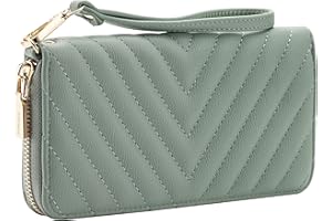 B BRENTANO Brentano Vegan Leather Slim Single-Zipper Chevron Embroidered Wallet with Removable Wrist Strap