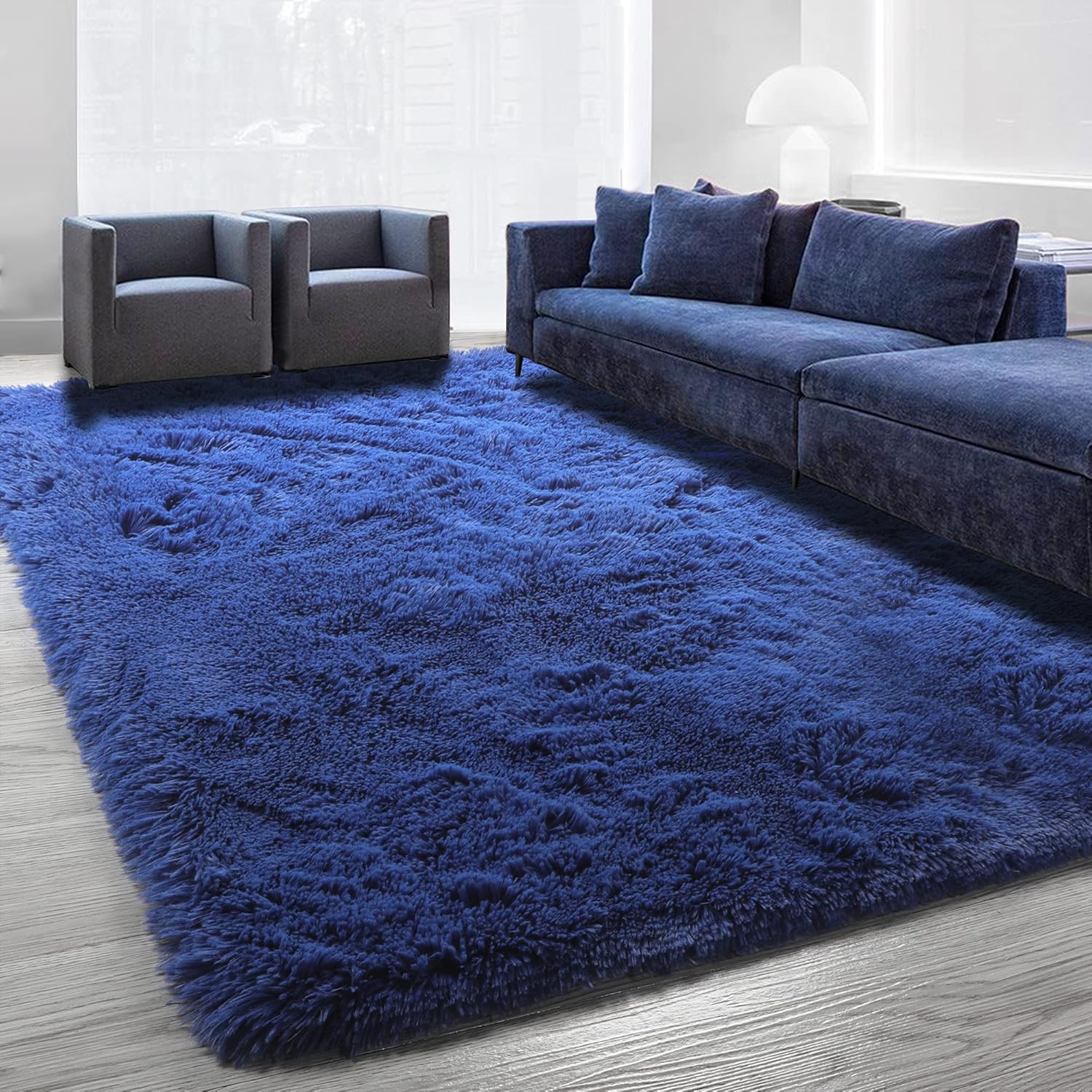 Rugs, Pads & Protectors - Navy Blue Area rug for Bedroom,4'X6',Fluffy Shag rug for Living room,Furry,Shaggy Carpet for Kids room, Nursery,Fuzzy Plush Throw rug,Indigo ,Rectangle,Cute room Decor for Baby