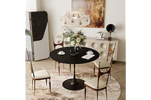 Wetiny 42.13" Tulip Dining Table in Mid-Century Style, Perfect for 4-6 People, Comes with a Round MDF Dining Table, Pedestal Dining Table, and Coffee Table.Black