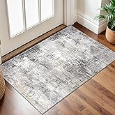 IOHOUZE Small Abstract Area Rug 2x3 Ft Entryway Rugs Washable Door Mat Indoor Entrance, Rubber Backed Throw Rugs, Printed Faux Wool Non Slip Floor Carpet for Foyer Front Door Sink, Grey Beige