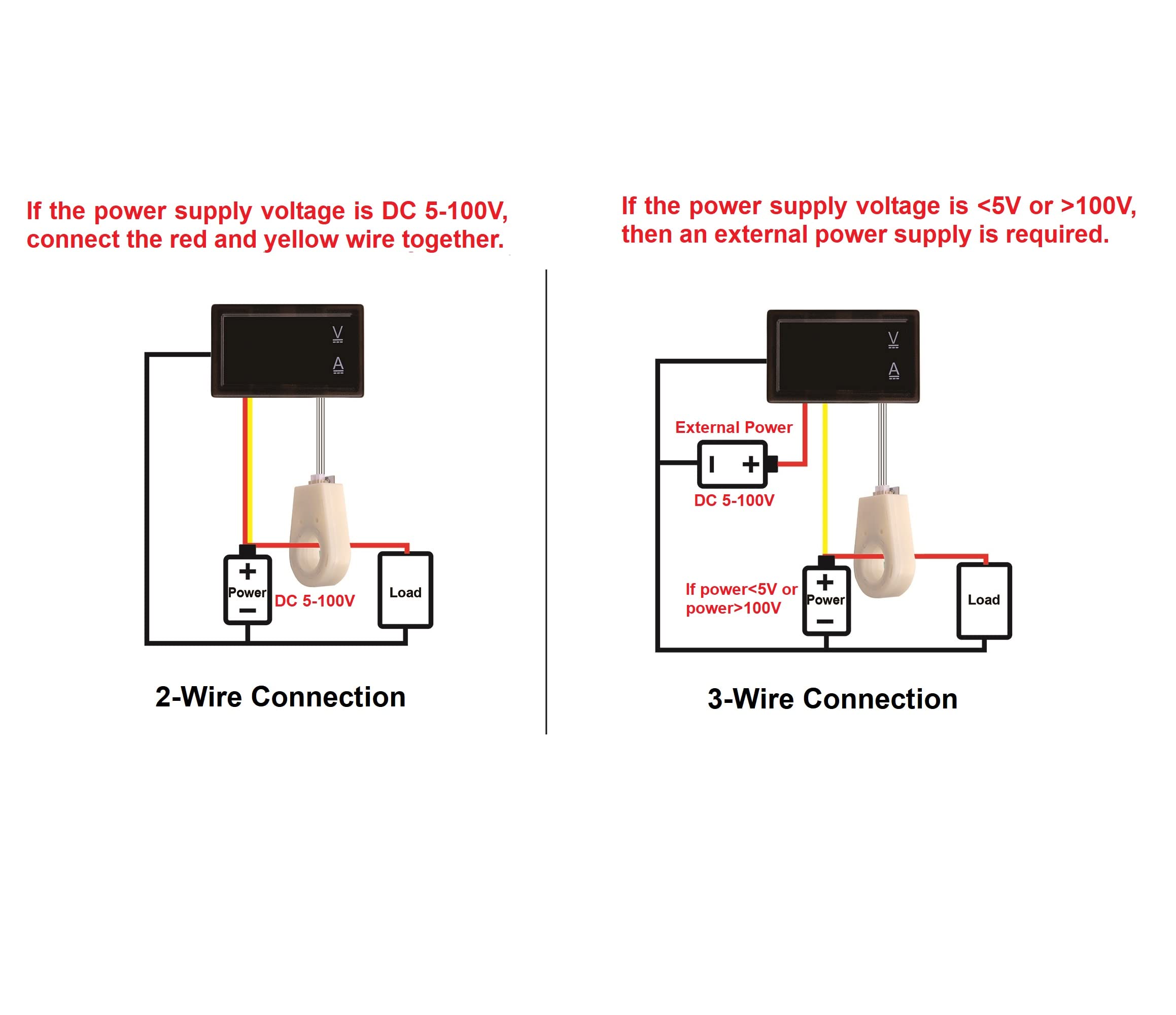bayite Volt Amp Meter, DC 5-100V 100A Dual Display Current Voltage Meter, Digital Mini Ammeter Voltmeter Gauge with Hall Effect Sensor Current Transformer