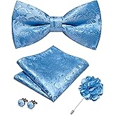 JEMYGINS Floral Pre-tied Bow Tie and Pocket Square Cufflinks Lapel Pin Sets for Men 4PCS