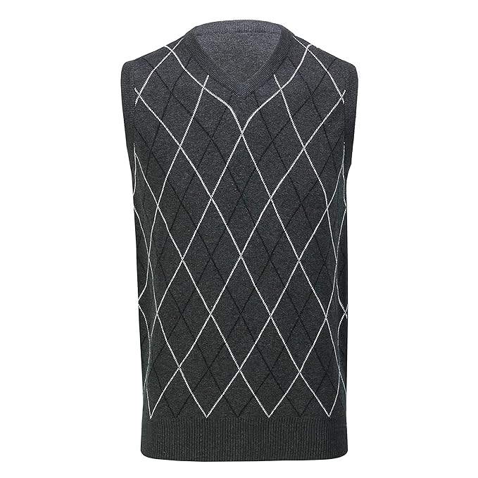 Mens Sleeveless Argyle Golf Jumper V Neck Sweater Retro Smart Casual