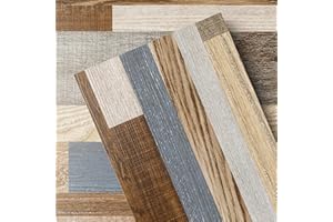GreenFullHouse Peel and Stick Floor Tile Vinyl Wood Plank 36-Pack 54 Sq.Ft, Multi-Colour, Rigid Surface Hard Core Easy DIY Self-Adhesive Flooring