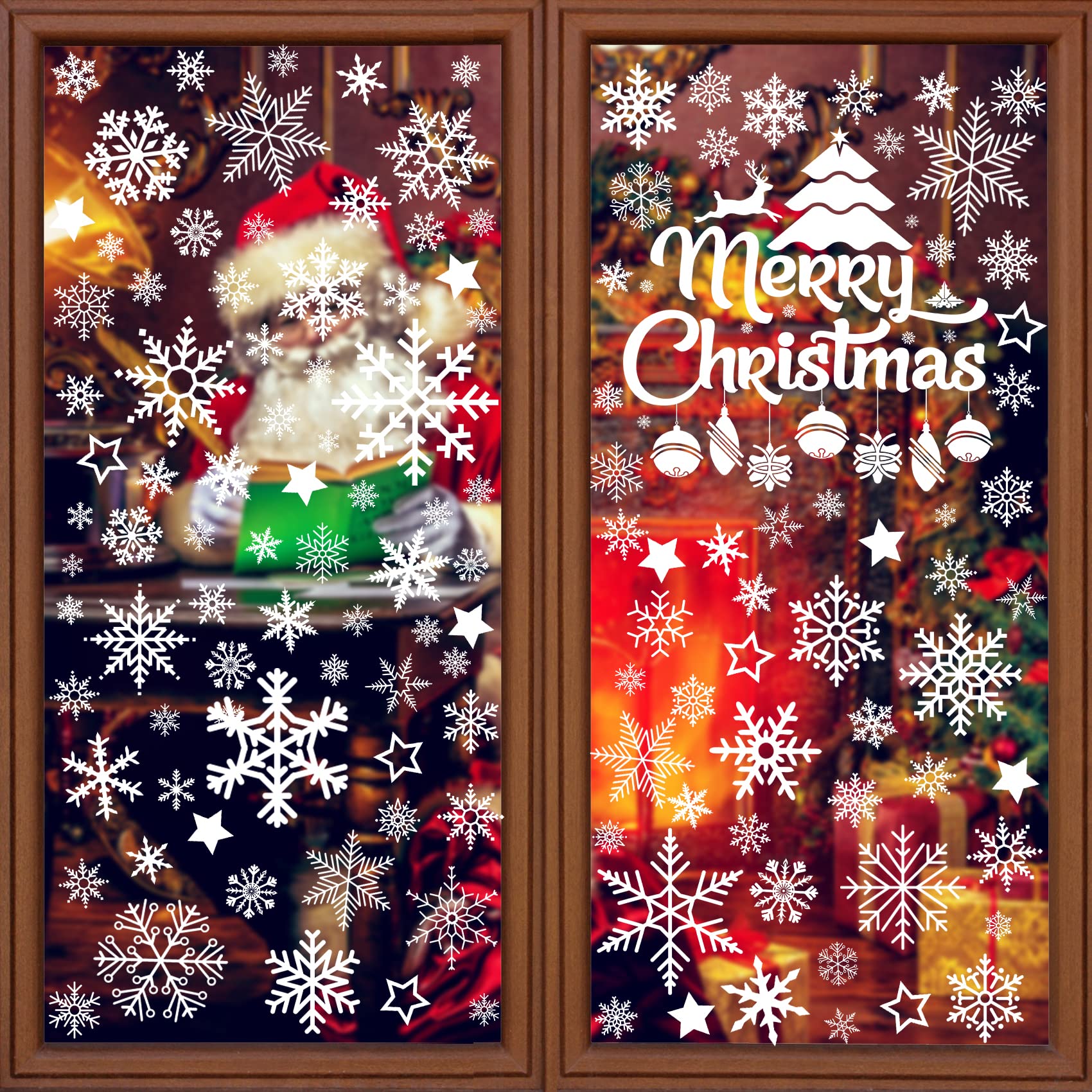 Funnlot 345 Pcs Snowflake Window Stickers Christmas Window Stickers Snowflake 10 Sheets Christmas Snowflakes Window Clings Double Sides White Xmas Snowflakes Stickers for Window Reusable for Glass