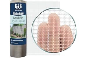 R & G HOME AND YARD 36" X 100' Stainless Steel 304 Pet Proof Screen Mesh, 18 Mesh .009" Diameter Wire